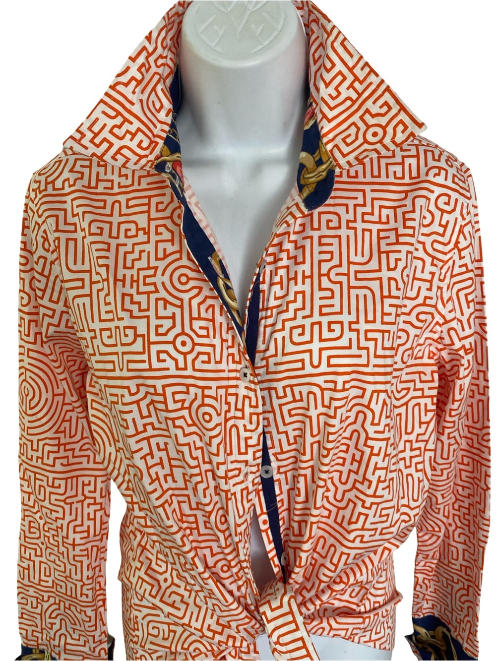 Tizzie by Dizzy Lizzie Orange Maze-Print Button Down Shirt-M